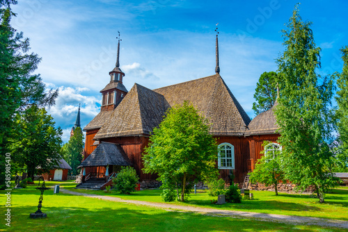 Red timber church at Keuruu, Finland photo