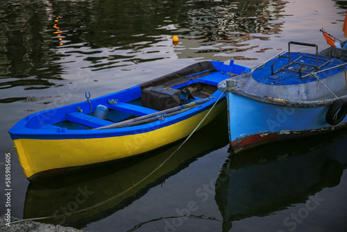 Wallpaper Mural Beautiful view of river with moored boats at sunset Torontodigital.ca
