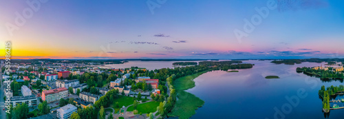 Sunset panorama of center of Finnish town Kuopio photo