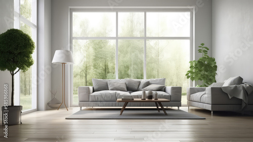 Moderm simple interior room design with sofa, Generative AI design © Fang