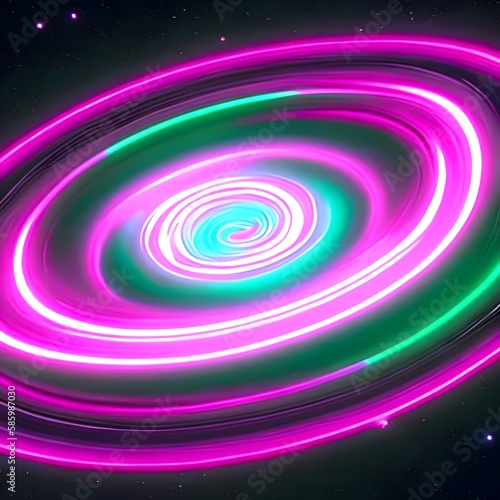 Abstract Galaxy Swirls: Pink and Green Neon Lights in Cosmic Motion