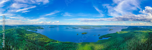 Panorama view of archipelago at lake Pielinen at Koli national park in Finland photo