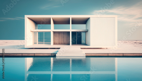 The modern house in the beach by day. Generative AI © Fernando