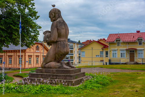 Savonlinna's hero statue in front of the cathedral, Finland