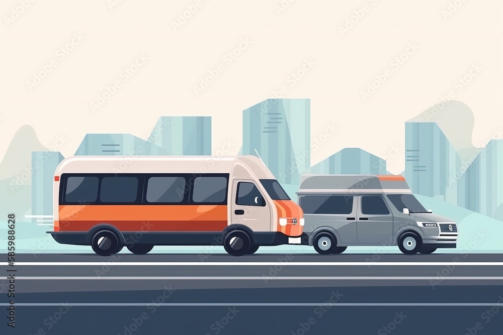 Illustration of two vans parked on a busy city street created with Generative AI technology