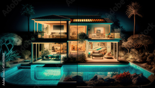 The dream house in the field at night. Generative AI © Fernando