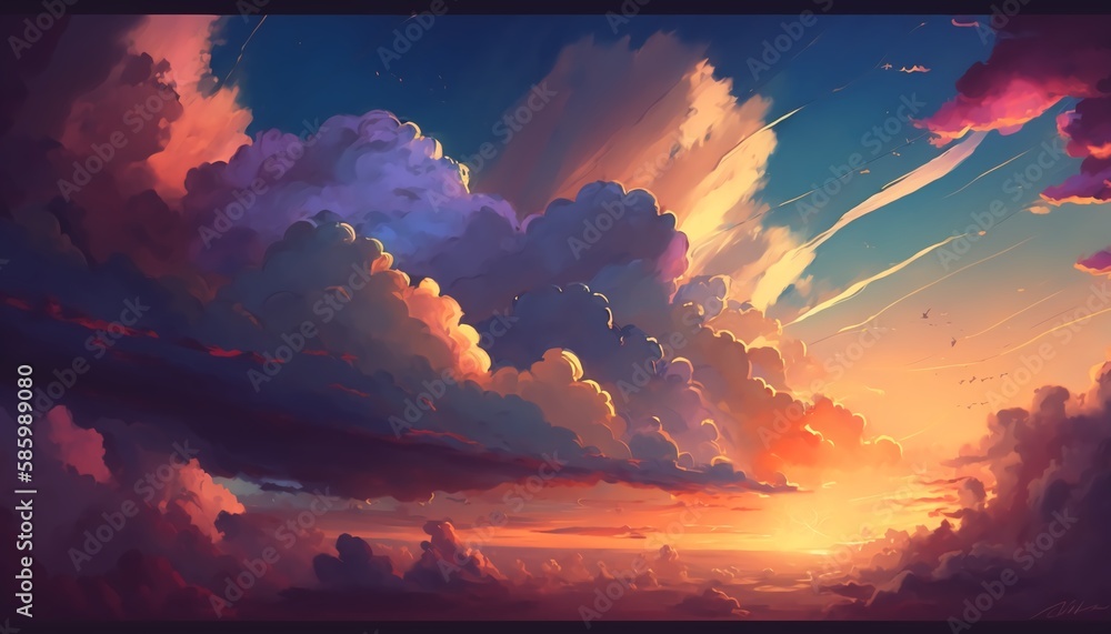 Sunset sky with soft clouds,Generative AI