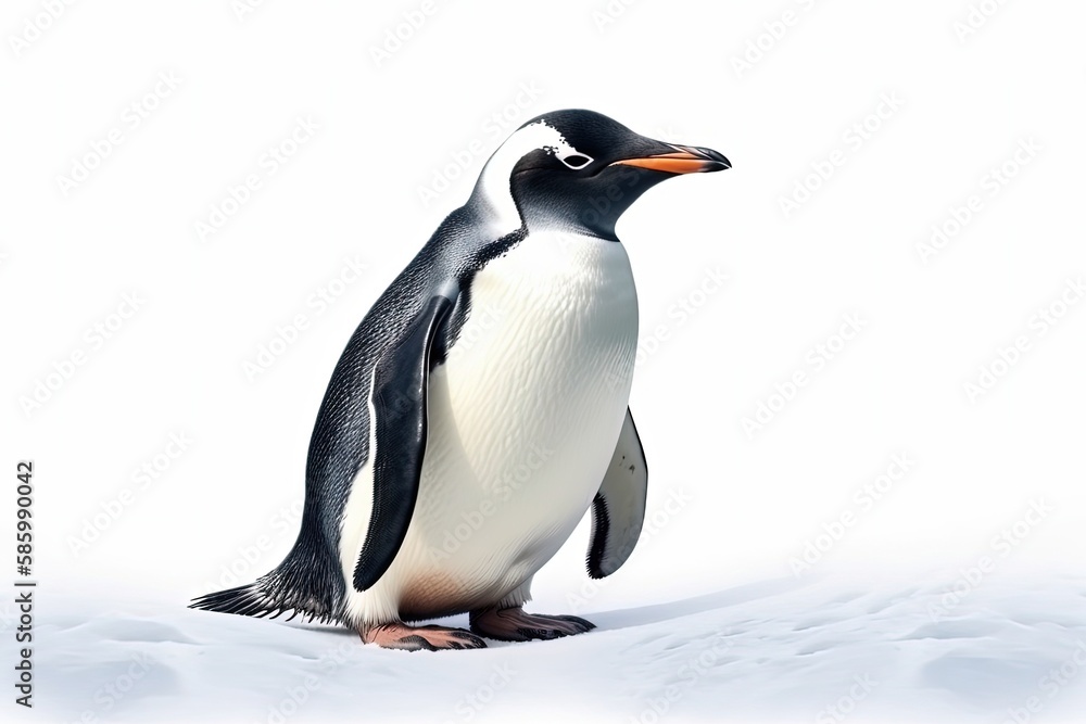 Fototapeta premium cute penguin standing on a snowy white background created with Generative AI technology