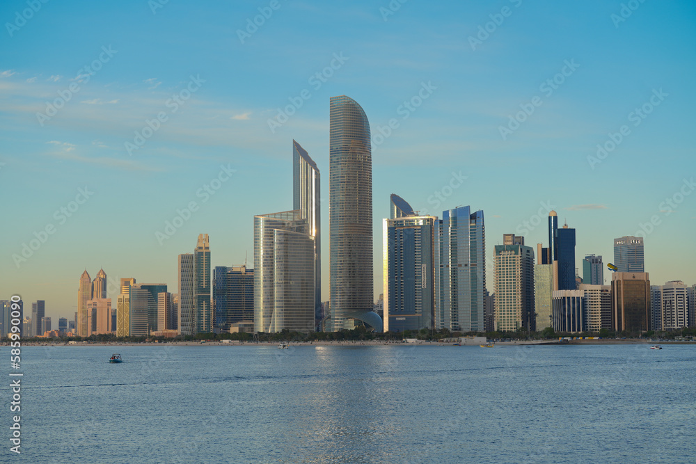 the city of Abu Dhabi. Abu Dhabi beach at sunset. urban landscape. the city of Abu Dhabi. Abu Dhabi beach at sunset. urban landscape.