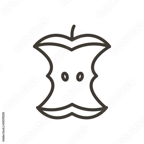 Vector thin line icon outline linear stroke illustration of organic waste, food compost. Eaten apple, finished healthy meal