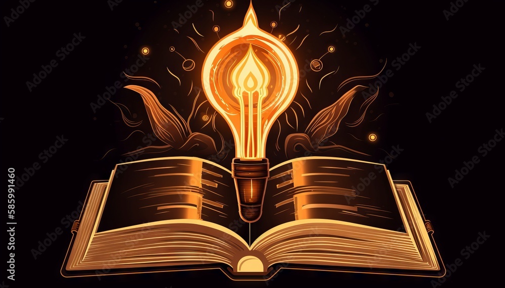book and lightbulb icon glowing together, symbolizing the enlightening and transformative effects of education. Generative ai - obrazy, fototapety, plakaty 