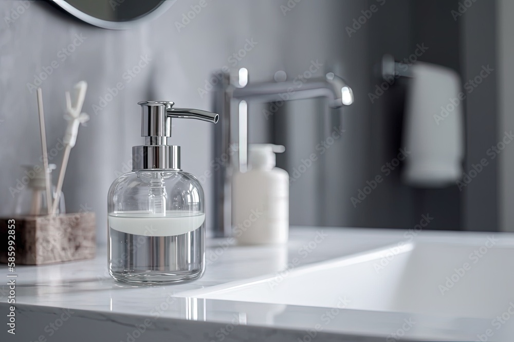 modern bathroom sink with built-in soap dispenser and faucet created with Generative AI technology modern bathroom sink with built-in soap dispenser and faucet created with Generative AI technology