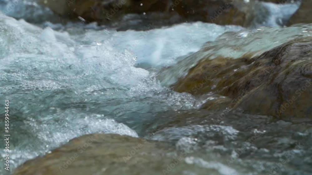 Closeup of flowing river with rocks Closeup of flowing river with rocks