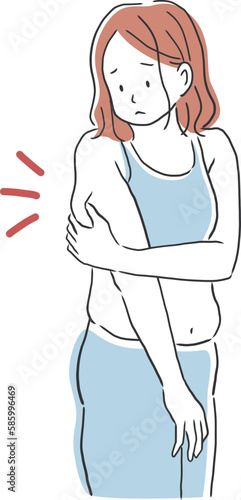 二の腕の太さを気にする女性のイラスト素材