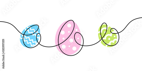 Colorful Easter eggs with geometric ornates in line art style. Vector illustration.