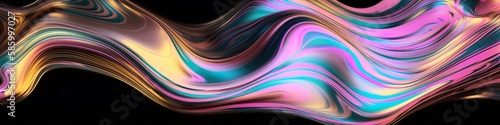 Abstract digital background, waves, liquid foil texture, vibrant colors, AI generative panoramic banner