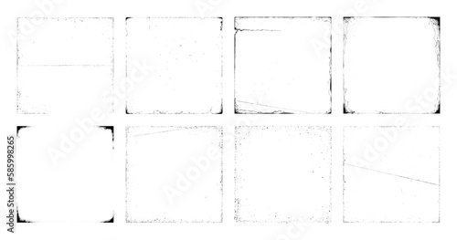 Square overlay texture for CD, vinyl, album cover. Square blank textures with the effect of broken edges, damage, paper creases, worn edges for cd, vinyl, album cover. Overlay vector stamps set