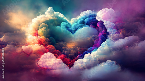 A heart in the clouds, colorful shape design. Love, romance, valentines day. © Caseyjadew