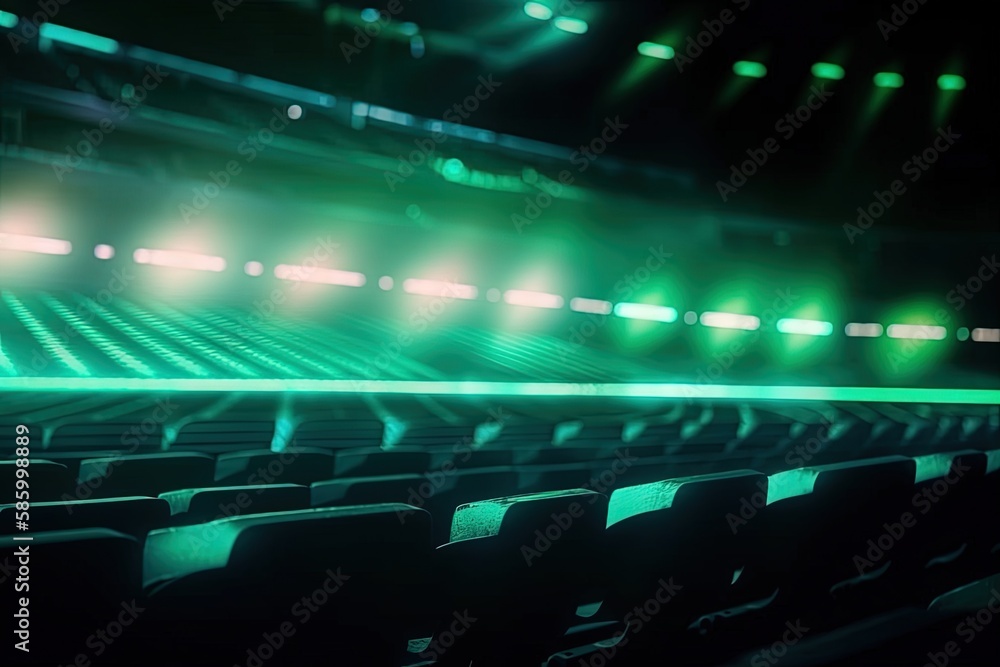 Fototapeta premium Illustration of empty seats in a stadium during a game created with Generative AI technology