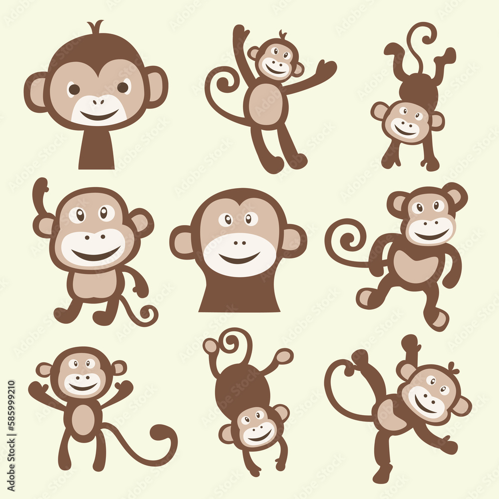 Fototapeta premium set of monkey cartoon animals
