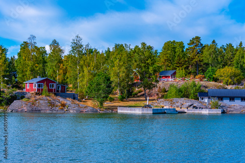 Seaside view of vacation houses at JГ¤rsГ¶, Finland photo