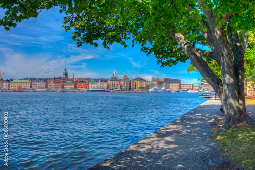 Photography Colourful buildings of Gamla Stan in Stockholm viewed across the water, Sweden