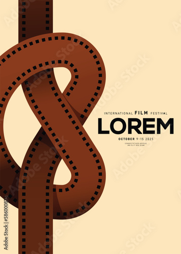 Movie poster design template background with vintage filmstrip