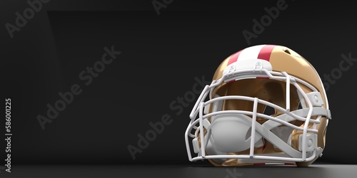 American footbal helmet with San Francisco 49ers team colors. Template for presentation or infographics. 3D render