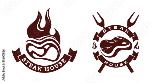 Set of Steak house Barbecue BBQ grill logo template