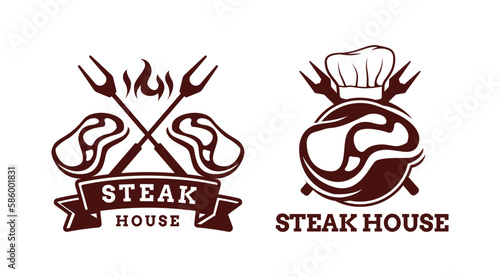 Set of Steak house Barbecue BBQ grill logo template