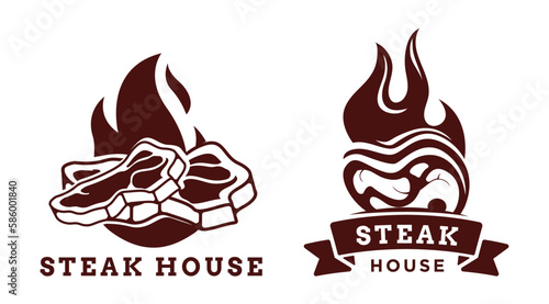 Set of Steak house Barbecue BBQ grill logo template