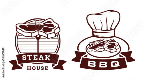 Set of Steak house Barbecue BBQ grill logo template