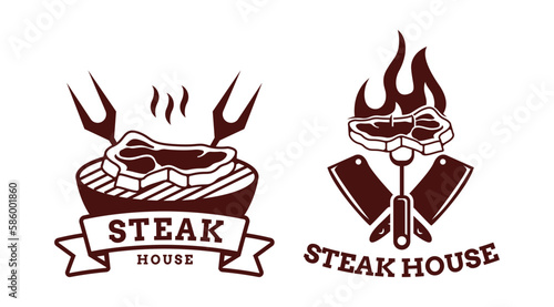Set of Steak house Barbecue BBQ grill logo template