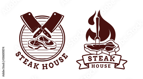 Set of Steak house Barbecue BBQ grill logo template