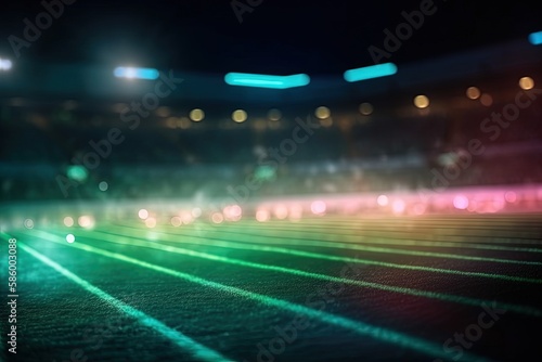 stadium at night with illuminated lights created with Generative AI technology
