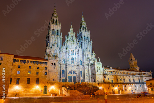 Obraz na plátně Night view of the Cathedral of Santiago de Compostela in Spain