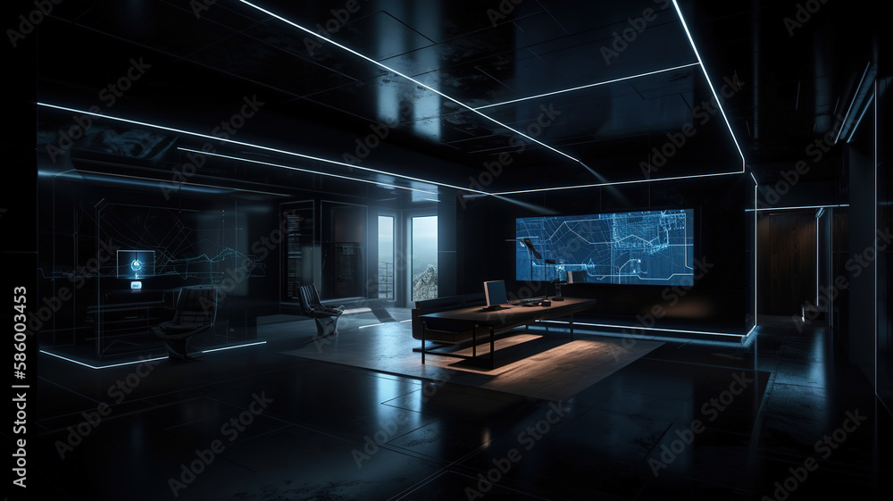 AI Generative futuristic dim with LED line lighting design technology ...