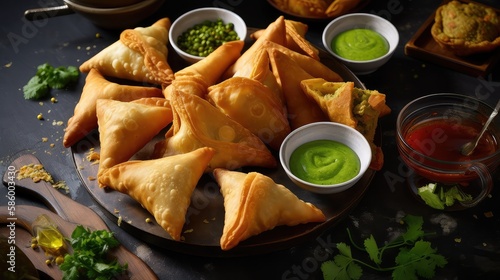 A platter of samosas crispy pastries filled with spices