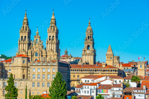 Papier peint Panorama view of the Cathedral of Santiago de Compostela in Spain