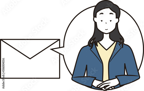 女性会社員メールから吹き出しが出ているのイラスト素材