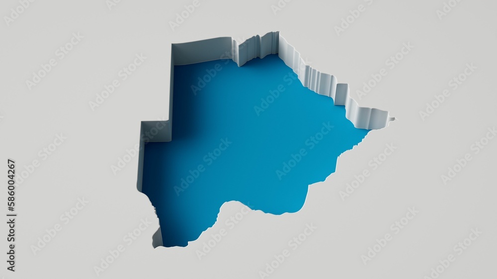 Fototapeta premium 3D digital render of the blue Botswana map outline carved on a white surface