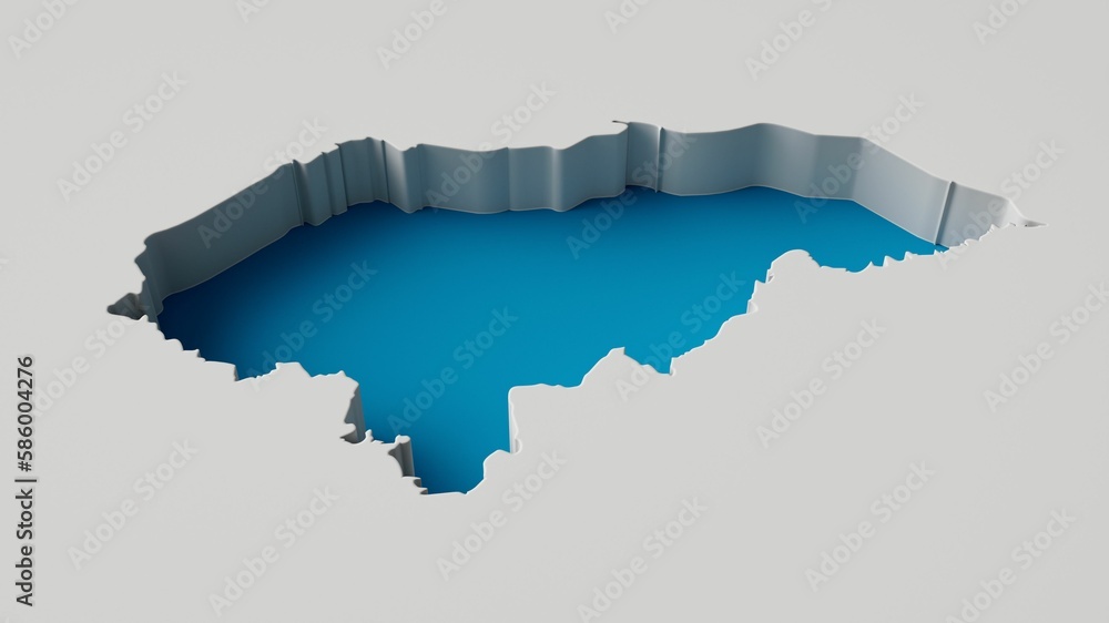 3D digital render of the blue Honduras map outline carved on a white surface