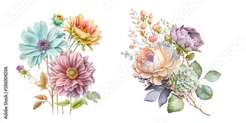 Watercolor bouquet of isolated on white. Generative Ai