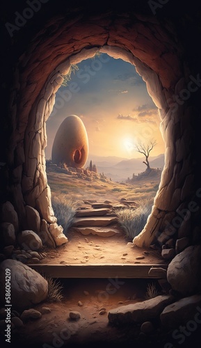 Life Cessation and a Fresh Start at the End of Reverance: An Empty Tomb Illustration Generative AI photo
