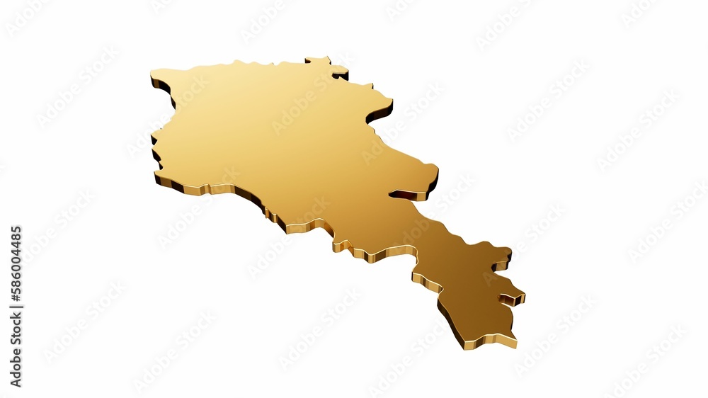 3D rendering of a luxurious golden Armenia map isolated on a white background