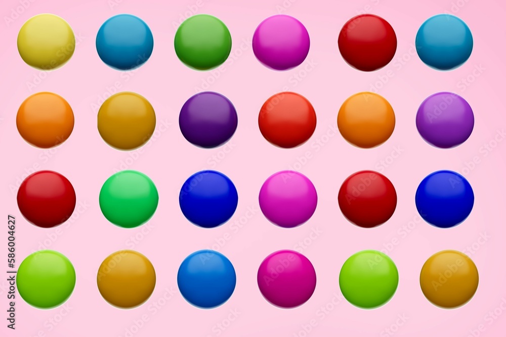 3d illustration of colorful candy gems isolated on pink background