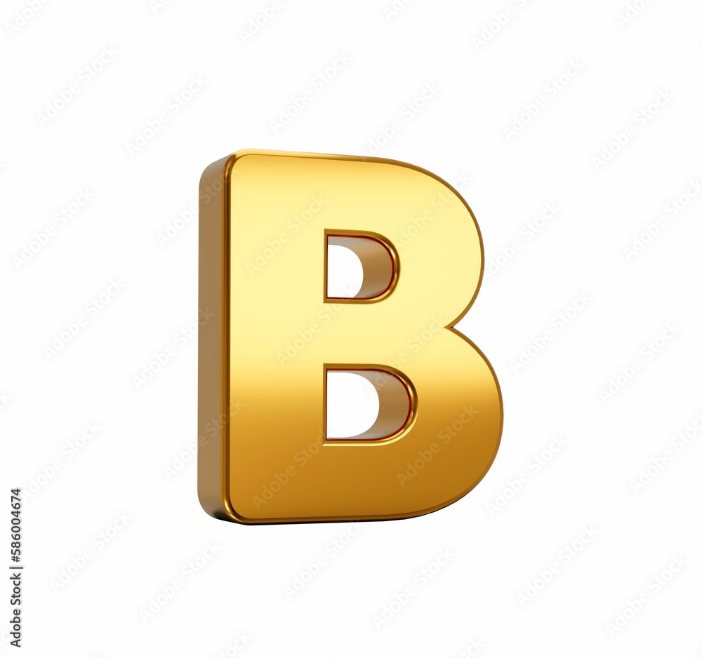 3D rendering of gold alphabet capital letter B isolated on white background 3D rendering of gold alphabet capital letter B isolated on white background