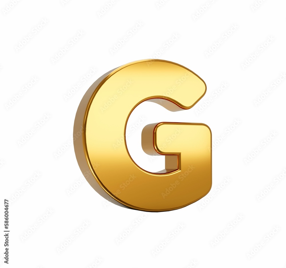 3D rendering of gold alphabet capital letter G isolated on white background 3D rendering of gold alphabet capital letter G isolated on white background