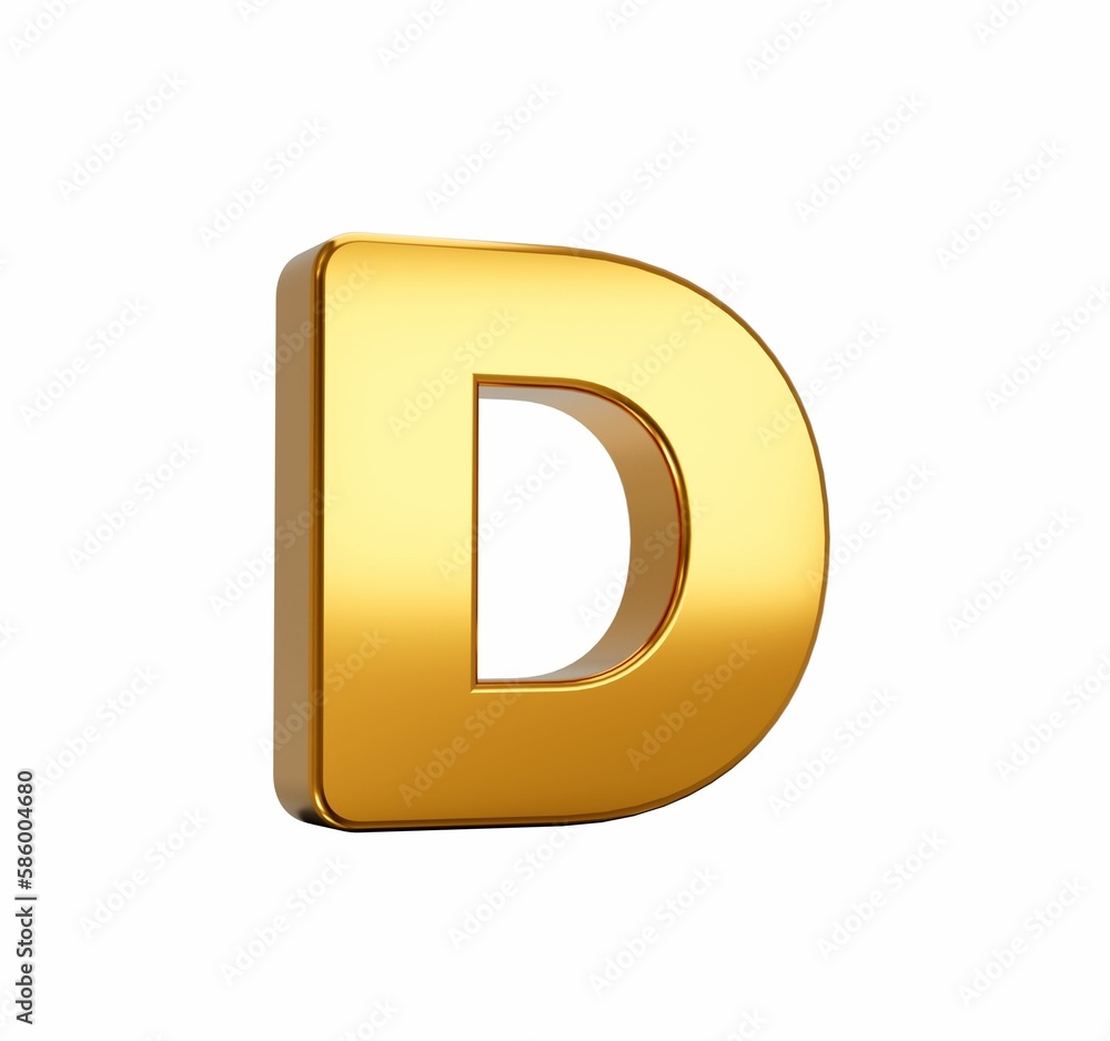3D rendering of gold alphabet capital letter D isolated on white background 3D rendering of gold alphabet capital letter D isolated on white background