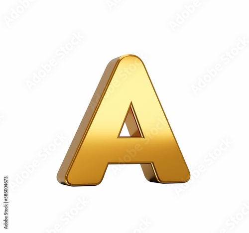 3D rendering of gold alphabet capital letter A isolated on white background